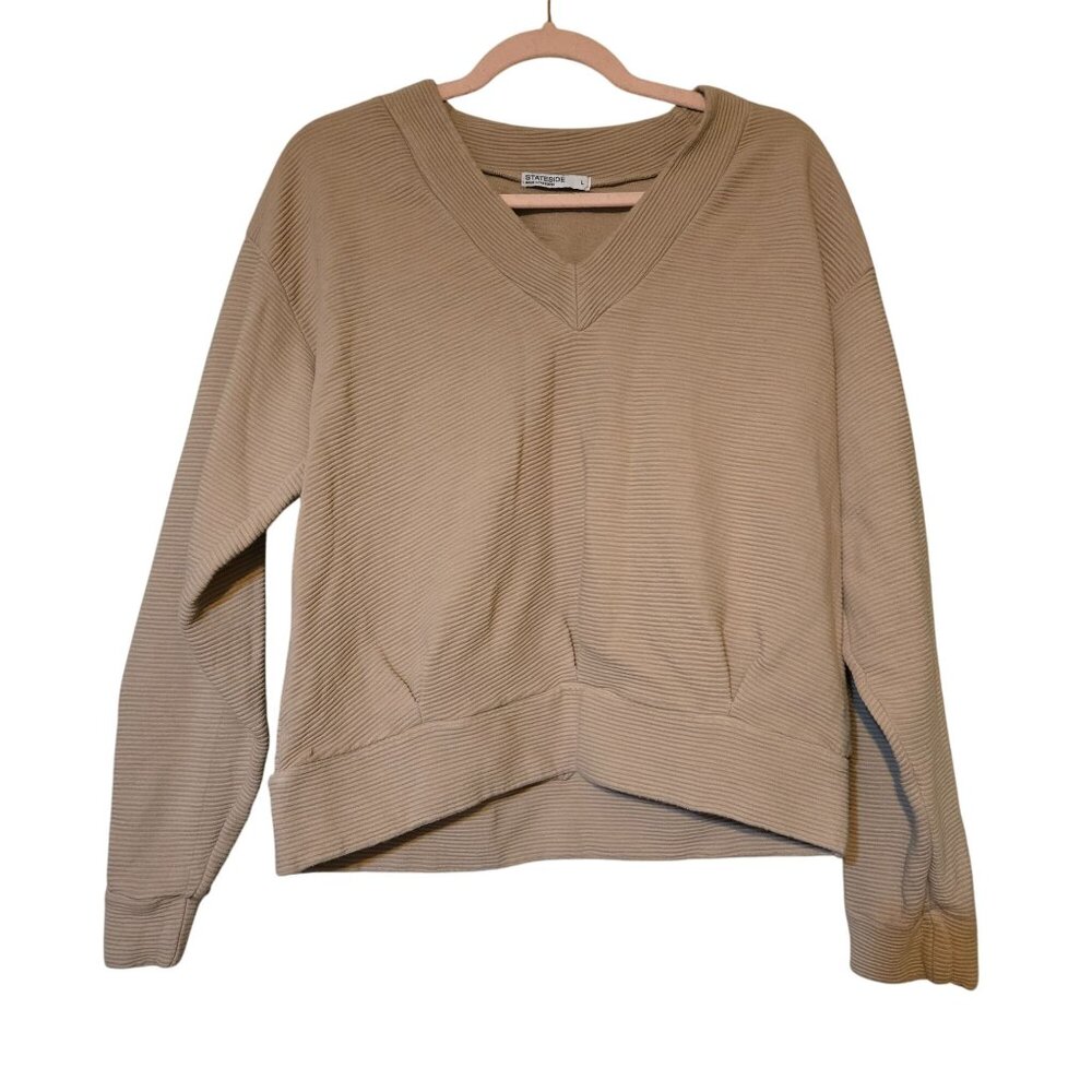 Stateside Women's Brown Rachel Chunky Ribbed V-Neck Raglan Long Sleeve Sweater L